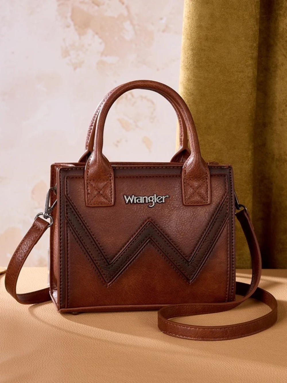 Wrangler Chevron Stitch Tote Crossbody Bag - Brown